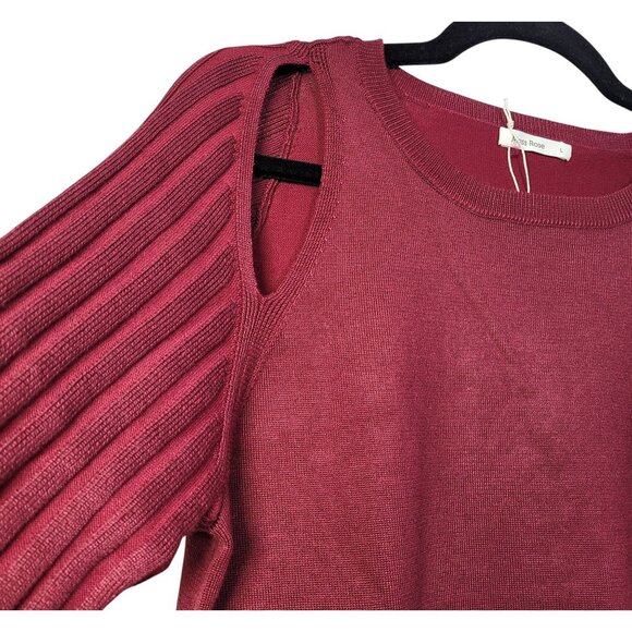 Moss Rose Women's Knit Sweater Shoulder Cut Out Red Wine Long Sleeve Size large - Picture 3 of 9